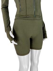 Nouvel ensemble deux pièces moulant pour femme, sport printanier, décontracté, manches longues et short, personnalisé en Spandex/Coton, tenue de sport - Product Image 3