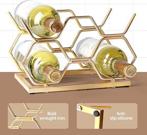 Modern Brass Wine <b>Rack</b> 6 Bottle Capacity Minimalist Design Home Decor <b>Metal</b> Display Stand - Product Image 3