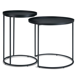 Juego de 2 mesas de centro modernas con estructura de metal, mesas de centro redondas negras para sala de estar, diseño minimalista - Product Image 2