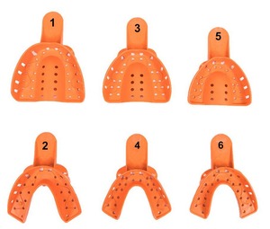 Plateaux d'empreinte dentaire thermoformables en acier inoxydable de haute qualité, 6 pièces, jetables, perforés, tailles assorties, couleur personnalisable - Product Image 1
