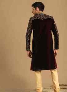 Salwar Kameez de créateur indien pakistanais pour homme, tenue de mariage traditionnelle, broderie lourde, infroissable, protection solaire - Product Image 3