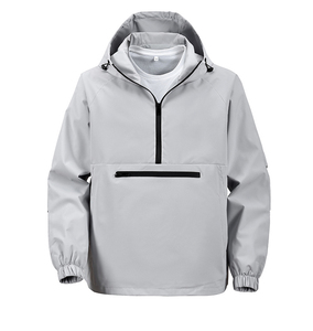 Chaqueta cortavientos tipo anorak con capucha y media cremallera para hombre, color marrón, con bolsillo canguro. - Product Image 2