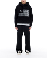 Pull à capuche en mohair brossé et duveteux pour homme, motif jacquard intarsia, design personnalisé, vente en gros