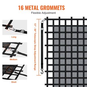 Rete di Fissaggio per Carichi Pesanti per Cassone del Camion 120 x 105 Pollici con 4 Cinghie Regolabili, Moschettoni e Ganci a S, Accessorio Resistente all'Usura - Product Image 3
