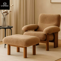 Fauteuil lounge en tissu Teddy avec structure en bois massif de style nordique, fauteuil d'appoint moderne du milieu du siècle, canapé simple pour salon, fauteuil de détente