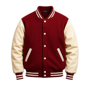 Man <b>Jacket</b> Wholesale New Arrival <b>Leather</b> Varsity <b>Jacket</b> Cream Contrast Sleeve Preppy Regular Sleeves Design Fully Customized - Product Image 1