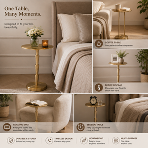 Modern <b>Gold</b> Metal <b>Side</b> <b>Table</b> Round Accent End <b>Table</b> with Tapered Pedestal Base for Living Room, Bedroom & Home Office Hotel - Product Image 4