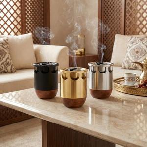 Modern Stainless Steel <b>Bakhoor</b> Burner with Wooden Base Arabic Incense Burner <b>Oud</b> Charcoal Burner Home Decor - Product Image 3