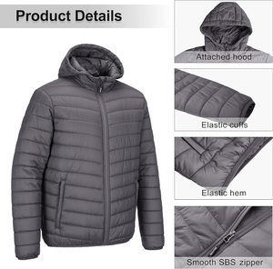 Veste matelassée à capuche pour homme, coupe-vent, rembourrage en polyester, décontractée, fermeture éclair, coupe classique, couleur unie - Product Image 4