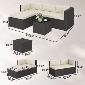 Set di Mobili da Esterno in Vimini a 3 Pezzi con Cuscini Beige e Tavolo con Piano in Vetro per Cene e Conversazioni - Product Image 2