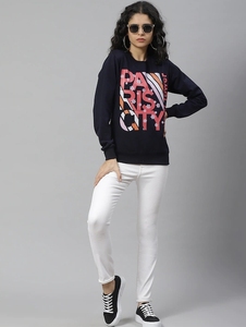 Sudadera de Cuello Redondo Estampada para Mujer, Corte Regular, Manga Larga, 100% Algodón Tejido, Ropa Casual de Otoño - Product Image 3