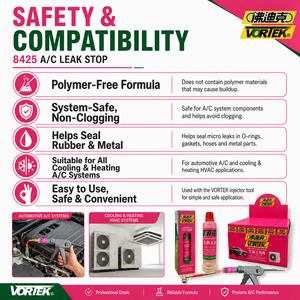 น้ำยาซ่อมรอยรั่วสารทำความเย็นอเนกประสงค์ R134a R1234yf R12 |   โพลีออลเอสเตอร์ POE ขนาด 6 มล. |   VORTEK VK8425 |   โรงงานไต้หวันจัดจำหน่าย |   OEM |   5 - Product Image 4