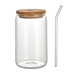 Vente en gros de gobelets en verre transparent à haute teneur en borosilicate de 16oz <span class=keywords><strong>tasse</strong></span> en verre résistant à la chaleur avec couvercle en bambou et pailles - Product Image 6