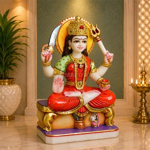 Estatua de Santoshi Mata en Mármol con Espada y Trishul |   Ídolo de Santoshi Maa sentado, Murti de mármol hecho a mano para templo y hogar |   MALIYAS - Product Image 3