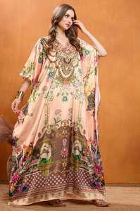 Wholesale Designer Turkish Style <b>Kaftan</b> Kurta Women Polyester Handmade Batwing Sleeves V Neck Regular Fit Flared Hem Midi Short - Product Image 2