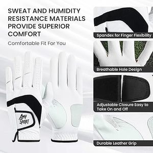 Amy Sport Gants de golf pour droitier, à doigts entiers, anti-humidité, respirants, antidérapants, avec sangle de poignet réglable, unisexe - Product Image 1