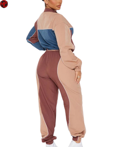 Conjunto Deportivo de 2 Piezas para Mujer, Top Corto con Cierre de Cremallera y Bloques de Color, Pantalones de Cintura Alta, Ropa Deportiva Urbana - Product Image 4