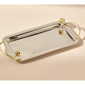 Plateau de service rectangulaire moderne en argent poli avec poignées rondes, fournitures de restaurant, usage commercial, plateaux décoratifs - Product Image 2