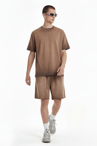 2026 High Quality 320gsm Summer Mens T-shirt Shorts <b>Set</b> 100%cotton Acid Washed T Shirt and Shorts Plus Size Mens T-shirt <b>Sets</b> - Product Image 2