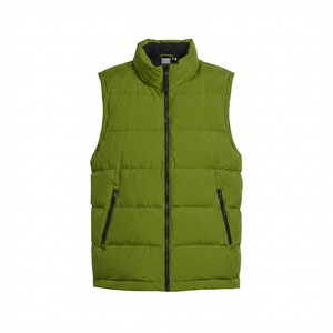 Gilet matelassé vert pour homme, col montant, fermeture éclair frontale, sans manches, rembourré, pour l'extérieur et l'hiver, vente en gros - Product Image 1