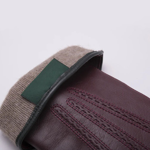 Womens Burgundy Sheepskin Thermal Handmade Glove Dark Green Trim Soft Winter Full Finger Elegant Driving Gloves Warm Lined - Product Image 6