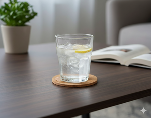 แผ่นรองแก้วไม้ธรรมชาติทรงกลม ขนาด 4 นิ้ว แบบดิบ ไม่ผ่านการตกแต่ง ทนความร้อน หนา 5 มม. เป็นมิตรกับสิ่งแวดล้อม สไตล์โมเดิร์น - Product Image 4