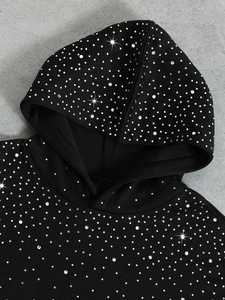เสื้อฮู้ดครอปประดับคริสตัลหรูหราสำหรับผู้หญิง สไตล์ Y2K  แบบสวมหัว  รับผลิตตามสั่ง (OEM) ขายส่งเสื้อผ้าสตรีทแวร์ - Product Image 5