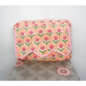 Eco-Friendly Cotton Quilted Brown Floral Zipper Cosmetic Organizer Bag Soft Handle Durable Multi-Purpose Portable <b>Makeup</b> <b>Case</b> - Product Image 5