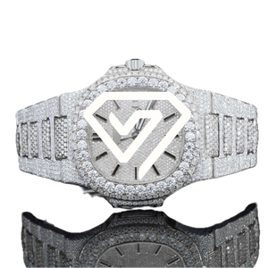 Montre chronographe 41 mm style moissanite, or rose bicolore, entièrement pavée de diamants, montre de luxe pour homme. - Product Image 5