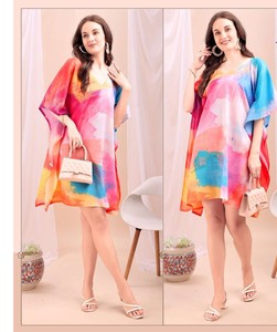 Digital Printed Feather Polyester <b>Kaftan</b> <b>Summer</b> Casual Women's Maxi Half Sleeve - Product Image 4