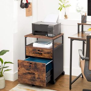 Dark Brown Wooden Filing Cabinet with Black Density Board 2 Compartments for Legal Letter Labeled Documents - Product Image 2