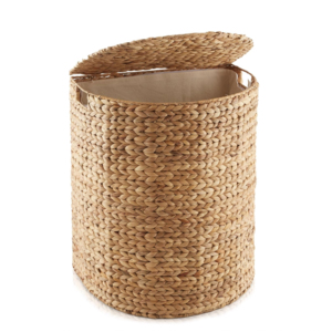 Natural Water Hyacinth Storage <b>Basket</b> With <b>Lid</b> And Handles For <b>Laundry</b> Organization Rustic Style Circular Shape - Product Image 1