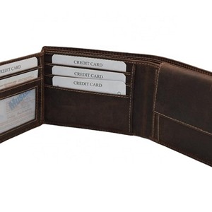 Men's Genuine Leather <b>Trifold</b> <b>Wallet</b> Dark Brown Minimalist Fold Closure Daily Use Short RFID Protection Long Open Credit Card - Product Image 5