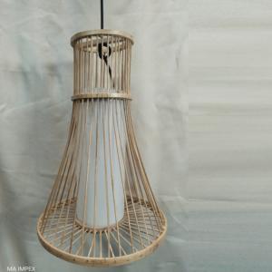 Luminaire suspendu moderne en cannage et lin de style bohème |   Abat-jour suspendu double couche en rotin naturel tressé |   Fibre de bambou décorative - Product Image 6