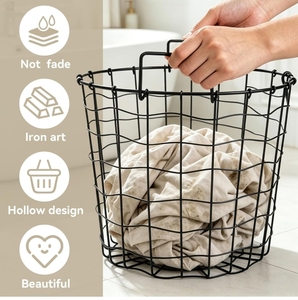 Panier à linge en fil de fer de style industriel pour chambre, salle de bain, buanderie, rangement domestique, vente en gros, articles ménagers, exportation - Product Image 4