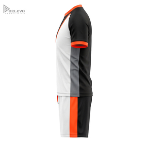 Conjunto de Uniforme de Fútbol Personalizado por Sublimación de Secado Rápido, Camiseta y Pantalones Cortos Unisex, Negro, Blanco, Naranja Neón, con Franja Reflectante, para Partidos de Equipo - Product Image 3