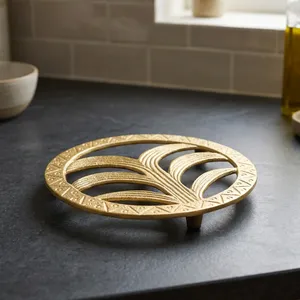 Decorative Plant Tree Design Gold Aluminium Trivet Round Metal Hot Pad Stand Heat Resistant <b>Table</b> <b>Protector</b> for Kitchen Dining - Product Image 4
