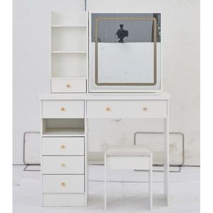 Tavolo da Trucco con Cassetto Sinistro da 37 Pollici, Sgabello Imbottito, Ampio Piano Scorrevole con Controllo Touch a Tre Colori - Product Image 2