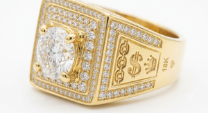 Bague Chevalière Carrée Plaqué Or 18K Effet Givré pour Homme, Coupe Asscher, Bijou Hip Hop Tendance - Product Image 2