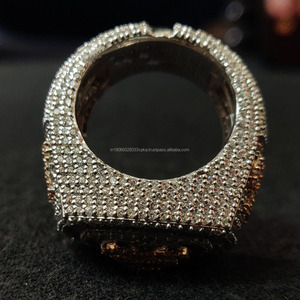 แหวนฮิปฮอปแบบกำหนดเองประดับเพชรโมอิสซาไนต์ทรงคลัสเตอร์ ตัวอักษรย่อ  ทำจากเงินแท้ 925 ชุบโรเดียม  แบบฝังเพชรเต็มวง  สำหรับผู้ชายและผู้หญิง - Product Image 5