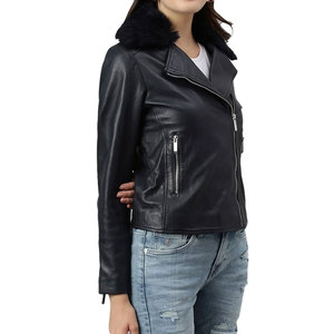 Wholesale Genuine Leather Plus Size Plaid Breathable Crop Motorcycle Jacket for Women With Customized Your Own - Product Image 5