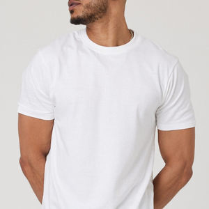 Camiseta de algodón para hombre, cuello redondo, manga corta, diseño liso, bordada, personalizada, al por mayor, de poliéster y algodón. - Product Image 4