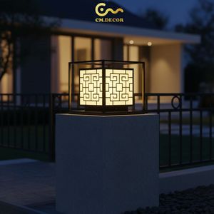 Lampe de poteau de portail LED moderne à motif ondulé CM Decor, extérieur, villa, noir, acier thermolaqué de haute qualité, lumière chaude, 12 pouces - Product Image 4