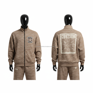 Ensemble de survêtement rose personnalisé pour homme, manches longues, fermeture éclair frontale, imprimé lettres, tenue de sport décontractée pour l'automne - Product Image 5
