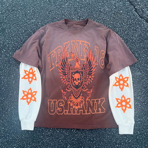 Factory Custom logo Printed Heavyweight 100% Cotton <b>Tshirts</b> Sunfaded Vintage Washed Men Double Layer Long Sleeve T-shirt - Product Image 1