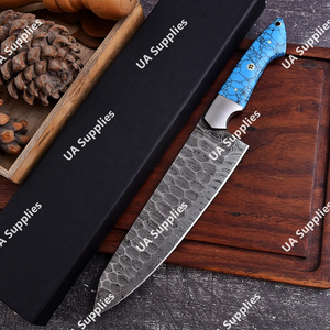 Damascus Steel Chef <b>Knife</b> Turquoise Stone Handle Ambidextrous Design Modern Style Razor <b>Sharp</b> Edge Hand Forged with Gift Box - Product Image 3