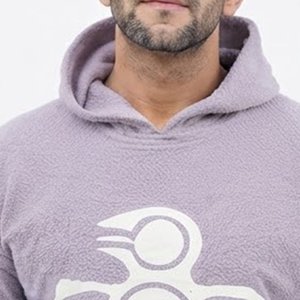 Sweat-shirt à capuche violet pour homme, personnalisé, de haute qualité, avec imprimé oiseau blanc, coupe classique, en coton tricoté, pour l'automne, décontracté, vente en gros - Product Image 5