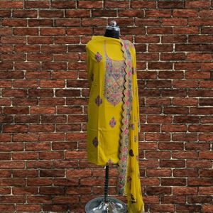 Traje Salwar Kameez Pakistaní de Rayón para Mujer, Diseño Floral con Dobladillo Festoneado, Lehenga Choli Casual de Verano, Delgado y de Secado Rápido - Product Image 6