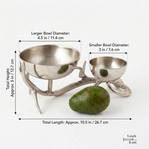 Handcrafted Silver Aluminum Two Serving Cluster Bowl With <b>Decorative</b> <b>Twig</b> Antler Stand For Elegant Dining And Home Decoration - Product Image 2