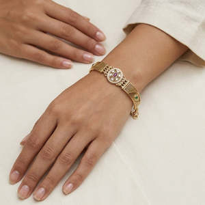 Pulsera Ajustable Tradicional Festiva Étnica Chapada en Oro con Perlas de Piedra Pota para Mujer, Elegantes Pulseras de Moda - Product Image 2